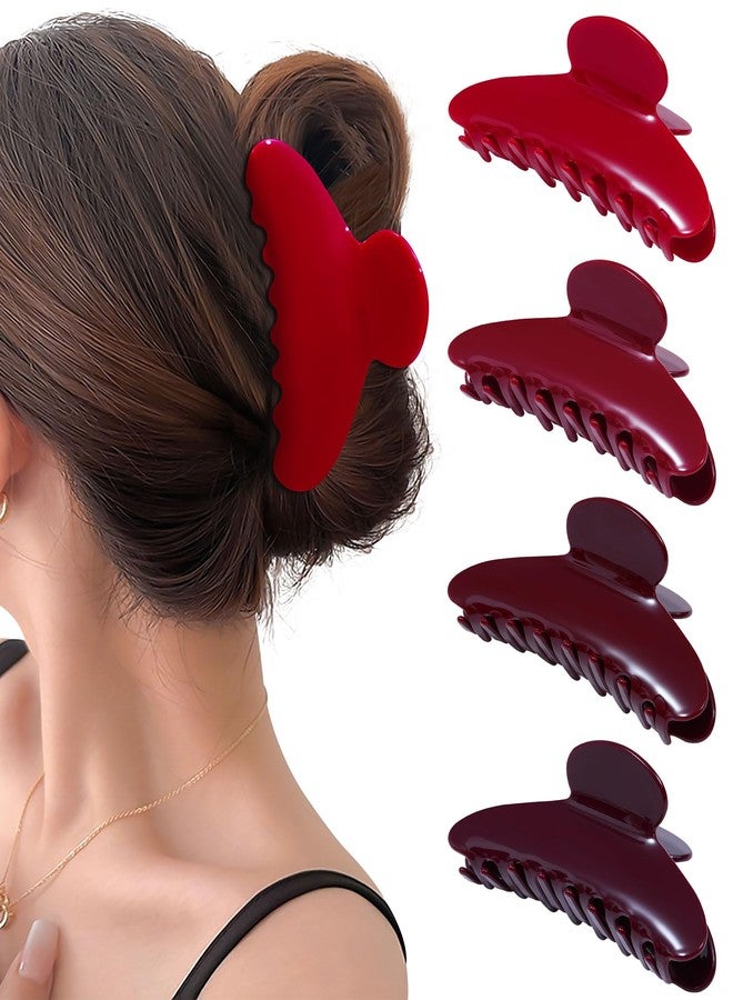 مجموعة مشابك شعر أكريليك من ميزوفور، 4 قطع، مشابك شعر كبيرة غير قابلة للانزلاق بطول 4.1 بوصة، مناسبة للشعر الخفيف والكثيف | مشابك شعر فرنسية على شكل موزة، مشابك شعر قوية التثبيت (أحمر، أحمر كرزي) - Image 1